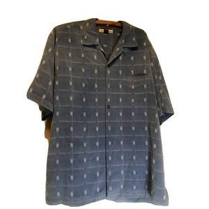 Tommy Bahama Shirt Ocean  BlueTextured Silk Short Sleeve Button Up Mens Medium